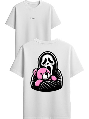 Vsrn Korkak Hayalet Tasarım Baskılı Beyaz Oversize T-Shirt