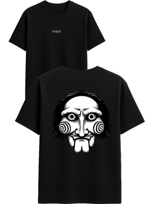 Vsrn Garip Yüz Tasarım Baskılı Siyah Oversize T Shirt