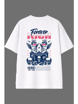 Vsrn Forever Rıch Tasarım Arka Baskılı Beyaz Oversize T Shirt