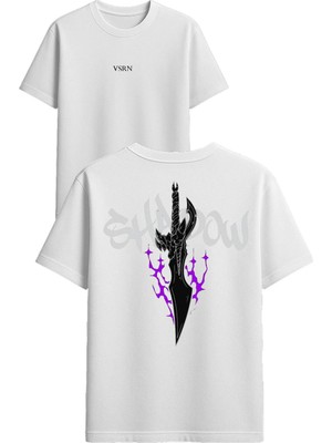 Vsrn Shadow Tasarım Baskılı Beyaz Oversize T-Shirt
