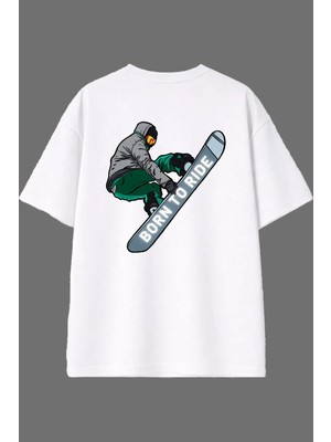 Vsrn Born To Rıde Tasarım Arka Baskılı Beyaz Oversize T Shirt
