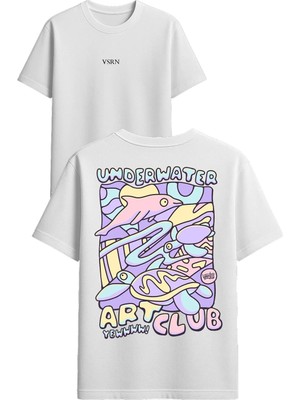 Vsrn Underwater Tasarım Baskılı Beyaz Oversize T-Shirt