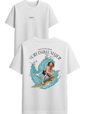 Vsrn Back To Balı Tasarım Baskılı Beyaz Oversize T Shirt