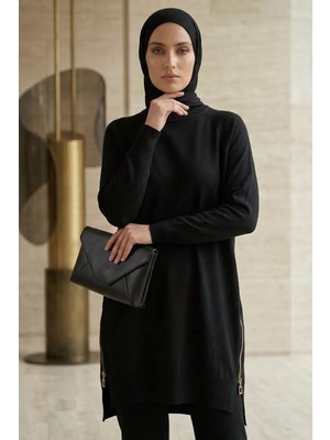 Gülseli Yan Fermuarlı Tesettür Triko Tunik P-00020925