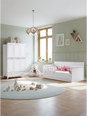 Setay Bakü Çocuk Odası, Bakü 3 Kapaklı Dolap, Bakü Yavrulu Karyola - Beyaz