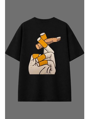 Vsrn Zararlı Alışkanlık Tasarım Arka Baskılı Siyah Oversize T Shirt