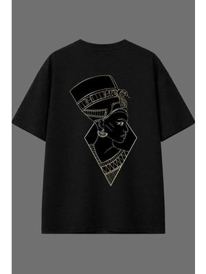 Vsrn Kleopatra Tasarım Arka Baskılı Siyah Oversize T Shirt