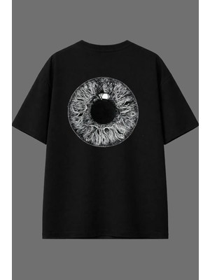 Vsrn Siyah Göz Tasarım Arka Baskılı Siyah Oversize T Shirt