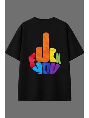 Vsrn You 1 Tasarım Arka Baskılı Siyah Oversize T Shirt