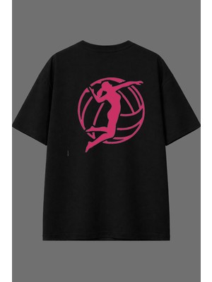 Vsrn Voleybolcu 1 Tasarım Arka Baskılı Siyah Oversize T Shirt