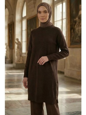 Gülseli Yan Fermuarlı Tesettür Triko Tunik P-00020925