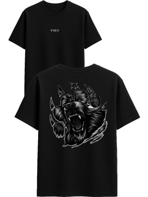Vsrn Kızgın Ayı Pençesi Tasarım Baskılı Siyah Oversize T Shirt