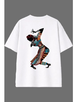 Vsrn Garip Dans Tasarım Arka Baskılı Beyaz Oversize T Shirt