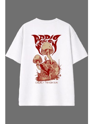 Vsrn Iskelet Mantar Tasarım Arka Baskılı Beyaz Oversize T Shirt