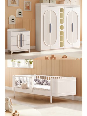 Setay Athena Çocuk Odası, Athena 4 Kapaklı Dolap ve Kitaplık, Şifonyer, Perla Karyola - Gri