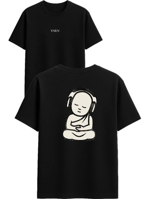 Vsrn Müzik Huzur Tasarım Baskılı Siyah Oversize T Shirt