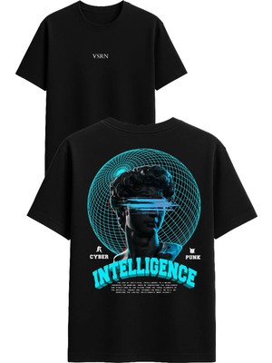Vsrn Intellıgence Tasarım Baskılı Siyah Oversize T Shirt