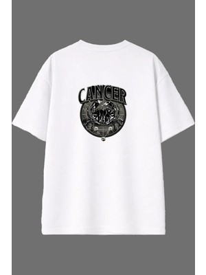 Vsrn Cancer Burç Tasarım Arka Baskılı Beyaz Oversize T Shirt
