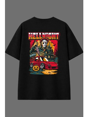 Vsrn Hellnight Tasarım Arka Baskılı Siyah Oversize T Shirt