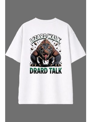 Vsrn Timsah 1 Tasarım Arka Baskılı Beyaz Oversize T Shirt