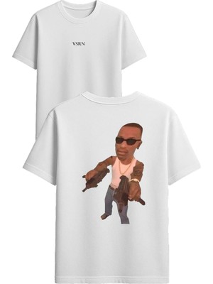 Vsrn Uzili Adam Tasarım Baskılı Beyaz Oversize T-Shirt