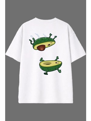 Vsrn Tatlı Avakado Tasarım Arka Baskılı Beyaz Oversize T Shirt