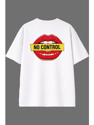 Vsrn No Control Tasarım Arka Baskılı Beyaz Oversize T Shirt