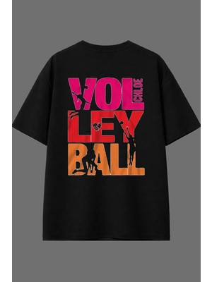 Vsrn Voleyball 6 Tasarım Arka Baskılı Siyah Oversize T Shirt