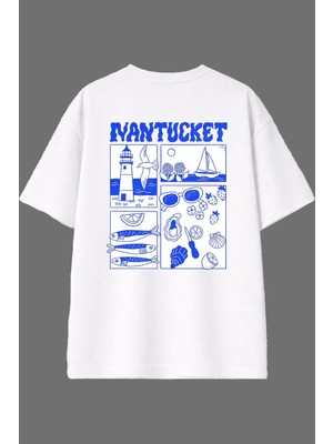 Vsrn Balık Deniz Tasarım Arka Baskılı Beyaz Oversize T Shirt