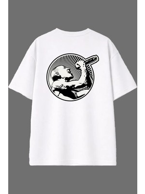 Vsrn Rapçi Tasarım Arka Baskılı Beyaz Oversize T Shirt