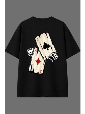 Vsrn Şans Tasarım Arka Baskılı Siyah Oversize T Shirt