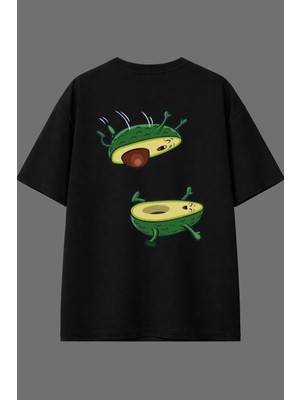 Vsrn Tatlı Avakado Tasarım Arka Baskılı Siyah Oversize T Shirt