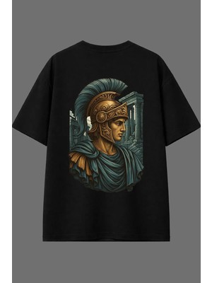 Vsrn Şovalye 11 Tasarım Arka Baskılı Siyah Oversize T Shirt