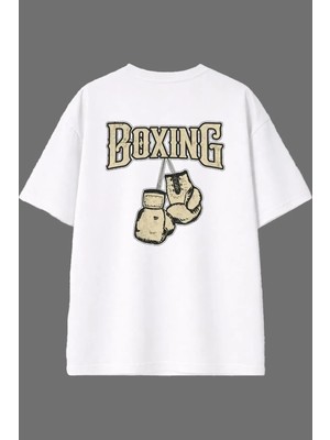 Vsrn Kahverengi Boks Tasarım Arka Baskılı Beyaz Oversize T Shirt