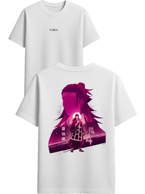 Vsrn Samuray Anime Tasarım Baskılı Beyaz Oversize T-Shirt