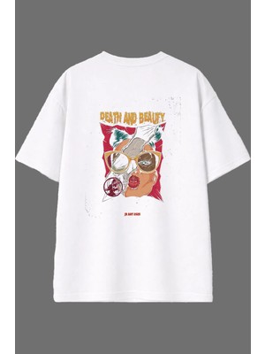 Vsrn And Beat Tasarım Arka Baskılı Beyaz Oversize T Shirt