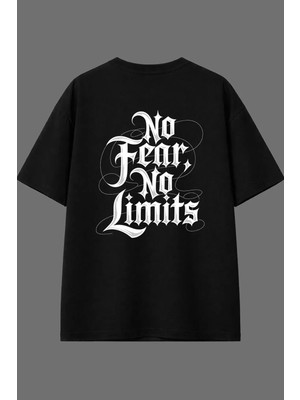 Vsrn No Fear Tasarım Arka Baskılı Siyah Oversize T Shirt