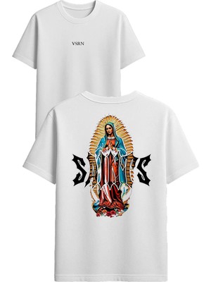 Vsrn Saints Tasarım Baskılı Beyaz Oversize T Shirt