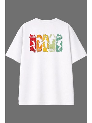 Vsrn Climb Run Tasarım Arka Baskılı Beyaz Oversize T Shirt