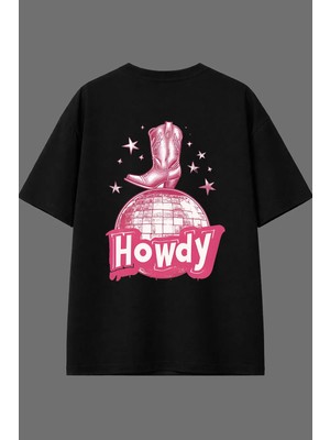 Vsrn Howdy 1 Tasarım Arka Baskılı Siyah Oversize T Shirt