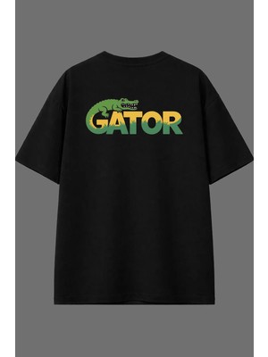 Vsrn Timsah Tasarım Arka Baskılı Siyah Oversize T Shirt