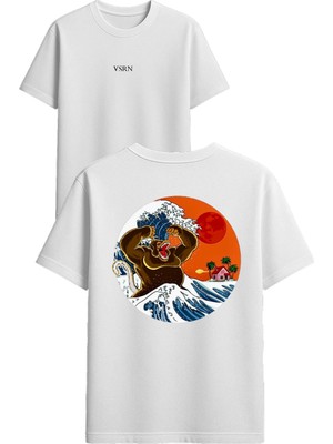 Vsrn Kızgın Goril Tasarım Baskılı Beyaz Oversize T-Shirt