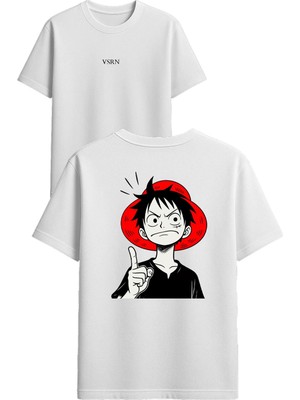 Vsrn Kızgın Şapkalı Anime Tasarım Baskılı Beyaz Oversize T-Shirt