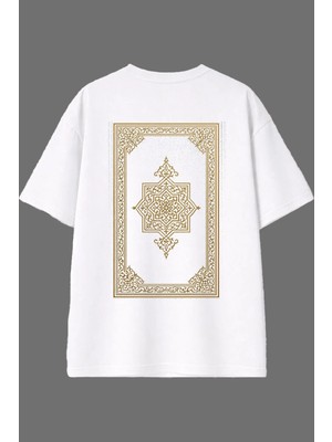 Vsrn Altın Desenler Tasarım Arka Baskılı Beyaz Oversize T Shirt