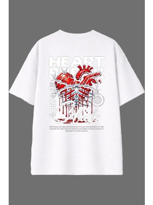 Vsrn Heart Kalp Tasarım Arka Baskılı Beyaz Oversize T Shirt