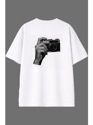 Vsrn Fotoğrafçı Tasarım Arka Baskılı Beyaz Oversize T Shirt