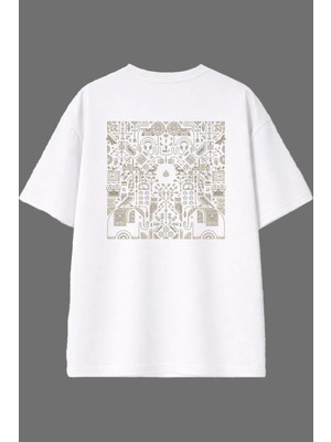 Vsrn Antik Çizimler Tasarım Arka Baskılı Beyaz Oversize T Shirt