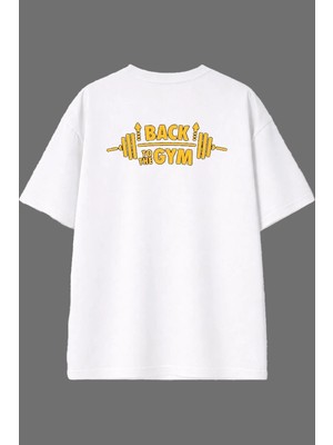 Vsrn Back Gym Tasarım Arka Baskılı Beyaz Oversize T Shirt