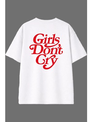 Vsrn Dont Cry Tasarım Arka Baskılı Beyaz Oversize T Shirt