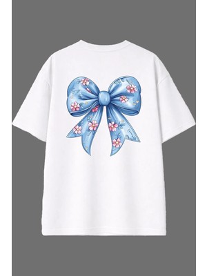 Vsrn Renkli Kurdele Tasarım Arka Baskılı Beyaz Oversize T Shirt